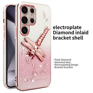 SKALO Samsung S25 Ultra KADEM Dragonfly Glitter Skal - Rosa