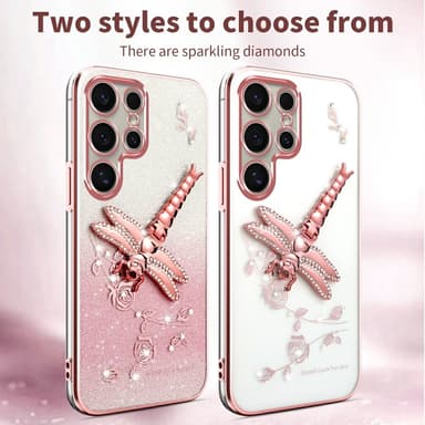 SKALO Samsung S25 Ultra KADEM Dragonfly Glitter Skal - Rosa