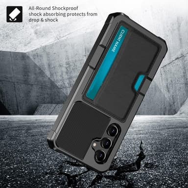 SKALO Samsung S25 Shockproof Läder Korthållare Skal - Svart