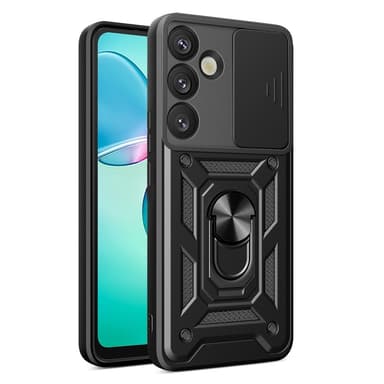 SKALO Samsung S25 Armor Metallring Kameraslider Skal - Svart