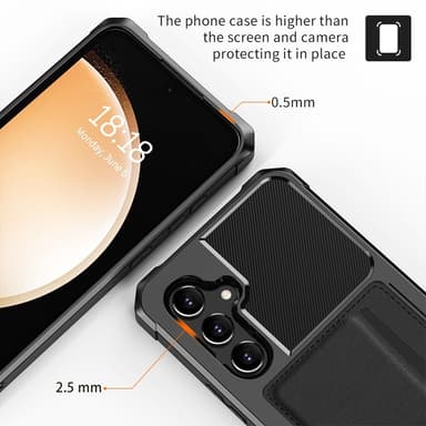 SKALO Samsung S25 Shockproof Läder Korthållare Skal - Svart