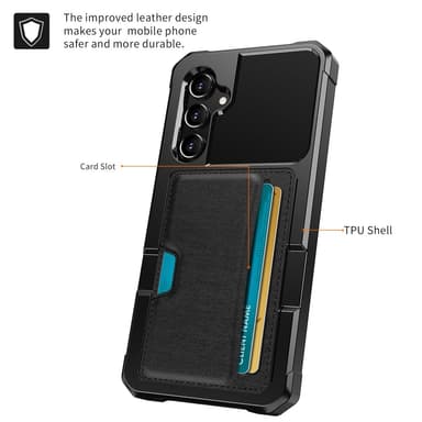 SKALO Samsung S25 Shockproof Läder Korthållare Skal - Svart