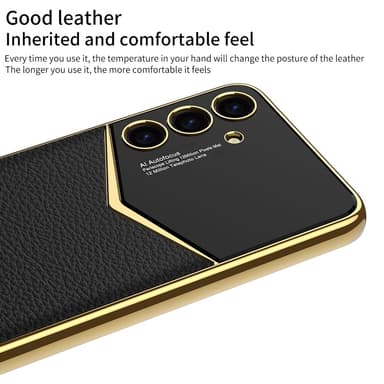SKALO Samsung S25+ GKK PU-Läder Guldkant Skal - Svart