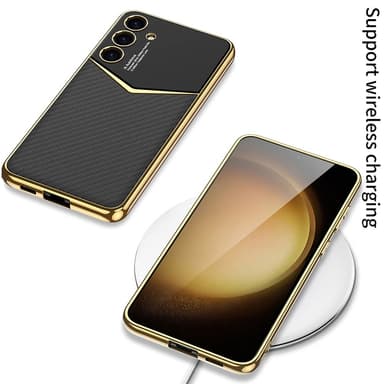 SKALO Samsung S25+ GKK PU-Läder Guldkant Skal - Svart