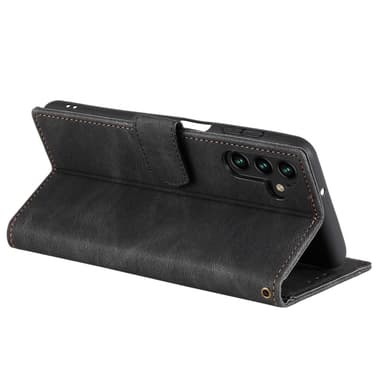SKALO Samsung S25 Premium PU-Läder Splicing Plånboksfodral - Svart