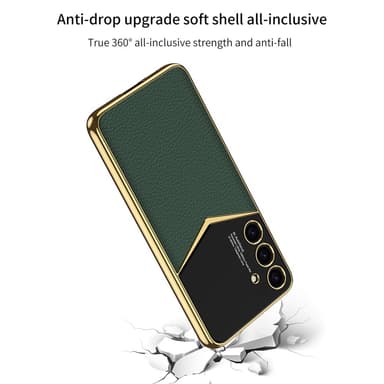SKALO Samsung S25+ GKK PU-Läder Guldkant Skal - Svart
