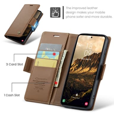 CaseMe Samsung S25 023 Series PU-Läder Plånboksfodral - Brun