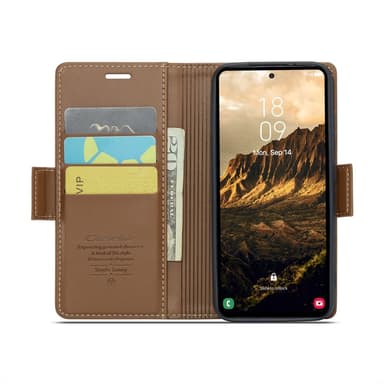 CaseMe Samsung S25 023 Series PU-Läder Plånboksfodral - Brun