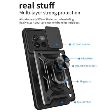 SKALO OnePlus 13R Armor Metallring Kameraslider Skal - Svart