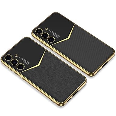 SKALO Samsung S25+ GKK PU-Läder Guldkant Skal - Svart