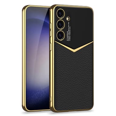 SKALO Samsung S25+ GKK PU-Läder Guldkant Skal - Svart
