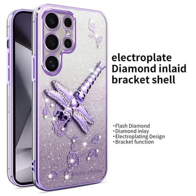 SKALO Samsung S25 Ultra KADEM Dragonfly Glitter Skal - Lila