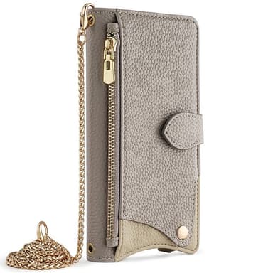SKALO Samsung S25 Litchi Makeup Mirror Chain Plånboksfodral - Grå