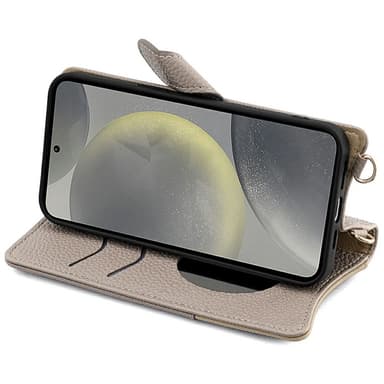 SKALO Samsung S25 Litchi Makeup Mirror Chain Plånboksfodral - Grå