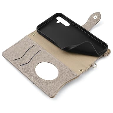 SKALO Samsung S25 Litchi Makeup Mirror Chain Plånboksfodral - Grå