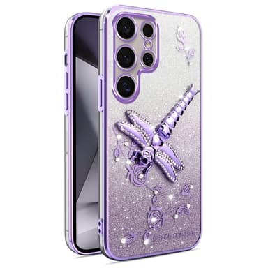 SKALO Samsung S25 Ultra KADEM Dragonfly Glitter Skal - Lila