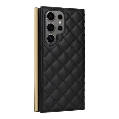 SKALO Samsung S25 Ultra Guldkant Quiltat Axelrem Plånboksfodral - Svart