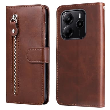 SKALO Xiaomi Redmi Note 14 4G Klassisk Dragkedja Plånboksfodral - Brun