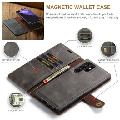 DG MING Samsung S25 Ultra 2-i-1 Magnet Plånboksfodral - Grå