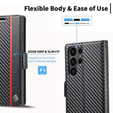 SKALO Samsung S25 Ultra LC.IMEEKE Carbon Fiber Plånboksfodral - Svart