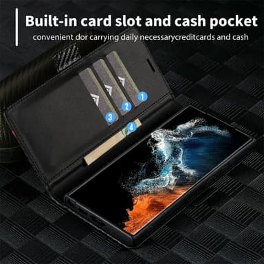 SKALO Samsung S25 Ultra LC.IMEEKE Carbon Fiber Plånboksfodral - Svart