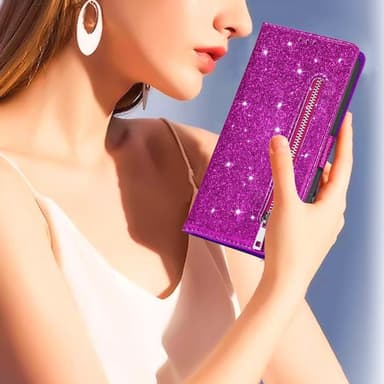 SKALO Samsung S25 Ultra Glitter Dragkedja Plånboksfodral - Lila