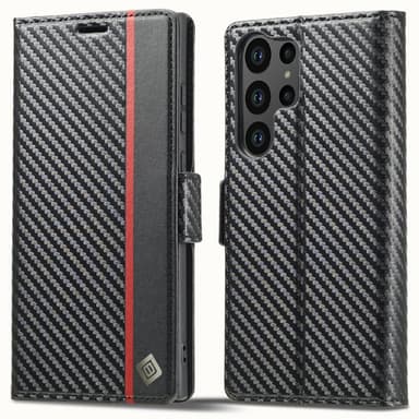 SKALO Samsung S25 Ultra LC.IMEEKE Carbon Fiber Plånboksfodral - Svart