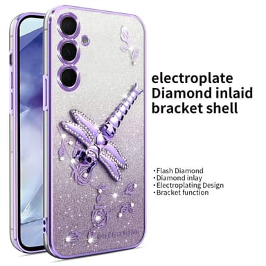 SKALO Samsung S25+ KADEM Dragonfly Glitter Skal - Lila