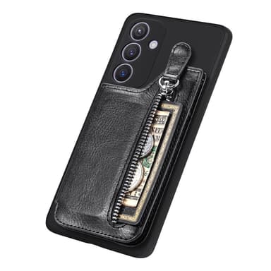SKALO Samsung S25 PU-Läder Dragkedja Korthållare Skal - Svart