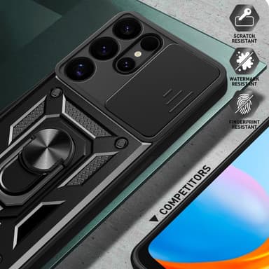 SKALO Samsung S25 Ultra Armor Metallring Kameraslider Skal - Svart
