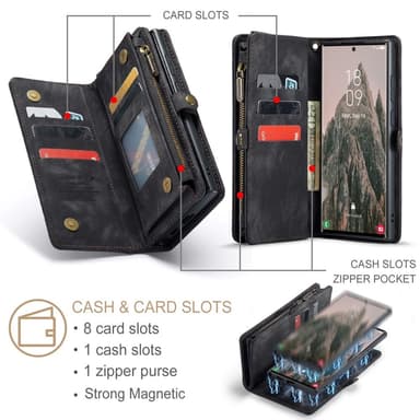 CaseMe Samsung S25 Ultra 008 BIg Wallet 2in1 Magnet Plånboksfodral - Svart