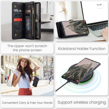 CaseMe Samsung S25 Ultra 008 BIg Wallet 2in1 Magnet Plånboksfodral - Svart