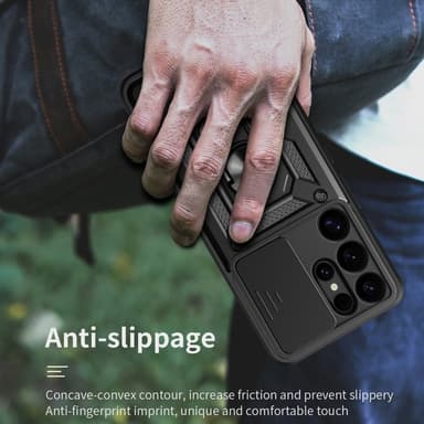 SKALO Samsung S25 Ultra Armor Metallring Kameraslider Skal - Svart