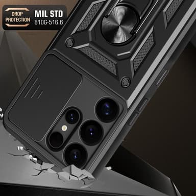 SKALO Samsung S25 Ultra Armor Metallring Kameraslider Skal - Svart