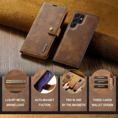 DG MING Samsung S25 Ultra 2-i-1 Magnet Plånboksfodral - Brun