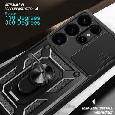 SKALO Samsung S25 Ultra Armor Metallring Kameraslider Skal - Svart
