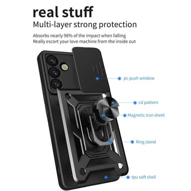SKALO Samsung S25 Armor Metallring Kameraslider Skal - Röd