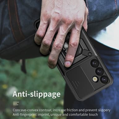 SKALO Samsung S25 Armor Metallring Kameraslider Skal - Röd