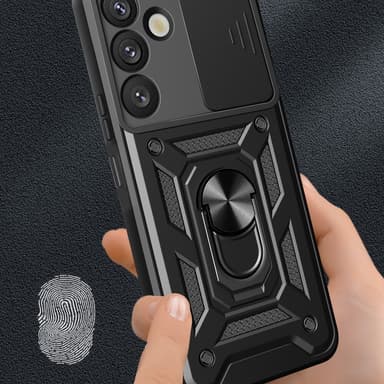 SKALO Samsung S25 Armor Metallring Kameraslider Skal - Röd