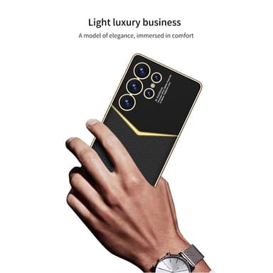 SKALO Samsung S25 Ultra GKK PU-Läder Guldkant Skal - Svart