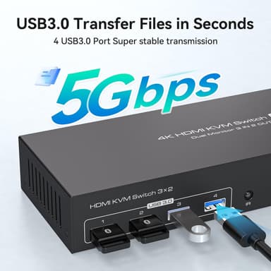 NÖRDIC HDMI KVM-switch 3 datorer 2 skärmar 4K60Hz EDID 4 USB 3.0-portar med fjärrkontroll