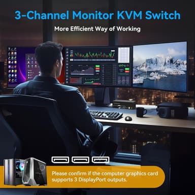 NÖRDIC DisplayPort 1.4 KVM-switch 2 datorer 3 skärmar 8K60Hz 4K144Hz tripplaskärmar 4 USB 3.0 för 2 PC att dela 3 skärmar