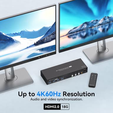 NÖRDIC HDMI KVM-switch 3 datorer 2 skärmar 4K60Hz EDID 4 USB 3.0-portar med fjärrkontroll
