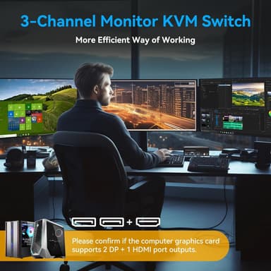 NÖRDIC KVM-switch 2 PC 3 skärmar 8K60Hz 4K144Hz Tripplaskärmar 2xDP 1xHDMI 4xUSB 3.0-portar