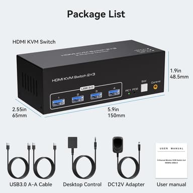 NÖRDIC HDMI 2.1 KVM-switch 2 datorer 3 skärmar 8K60Hz 4K144Hz Trippel skärm 4 USB 3.0 för 2 PC dela 3 skärmar