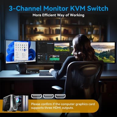 NÖRDIC HDMI 2.1 KVM-switch 2 datorer 3 skärmar 8K60Hz 4K144Hz Trippel skärm 4 USB 3.0 för 2 PC dela 3 skärmar