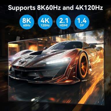 NÖRDIC KVM-switch 2 PC 3 skärmar 8K60Hz 4K144Hz Tripplaskärmar 2xDP 1xHDMI 4xUSB 3.0-portar