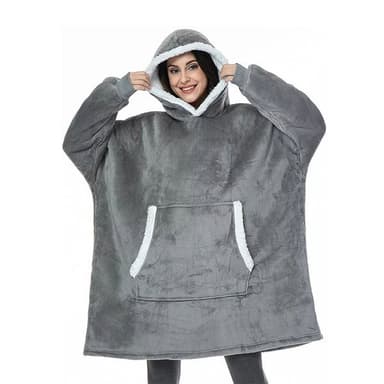 Medellång oversized hoodie till vuxna med känguruficka och luva - Grå
