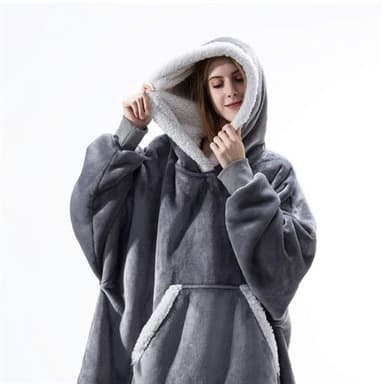 Medellång oversized hoodie till vuxna med känguruficka och luva - Grå