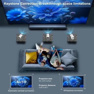 NÖRDIC Mini Portable Projector 4K 1080P Full HD-stöd Android 11 & Netflix – WiFi 6, BT 5.0, 180° rotation, hemmabioprojektor